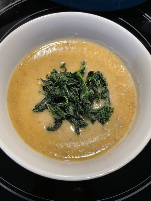 Potato Leek Mushroom Soup with Crisped Kale Recipe