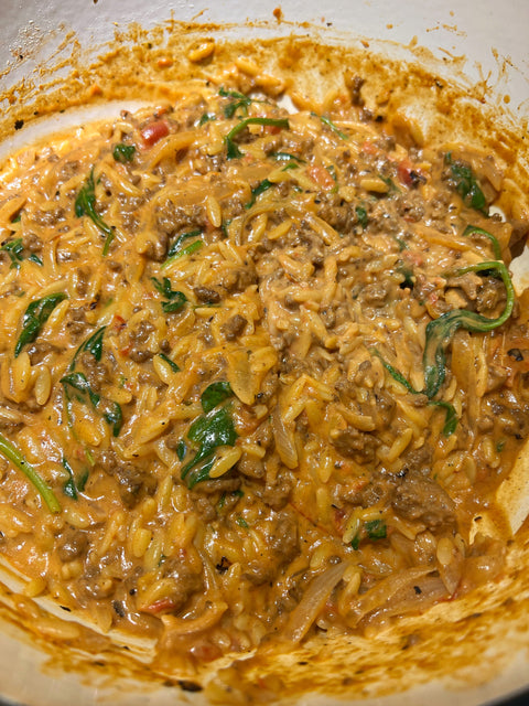 One Pot Creamy Smoky Beefy Tomato-y Orzo Recipe